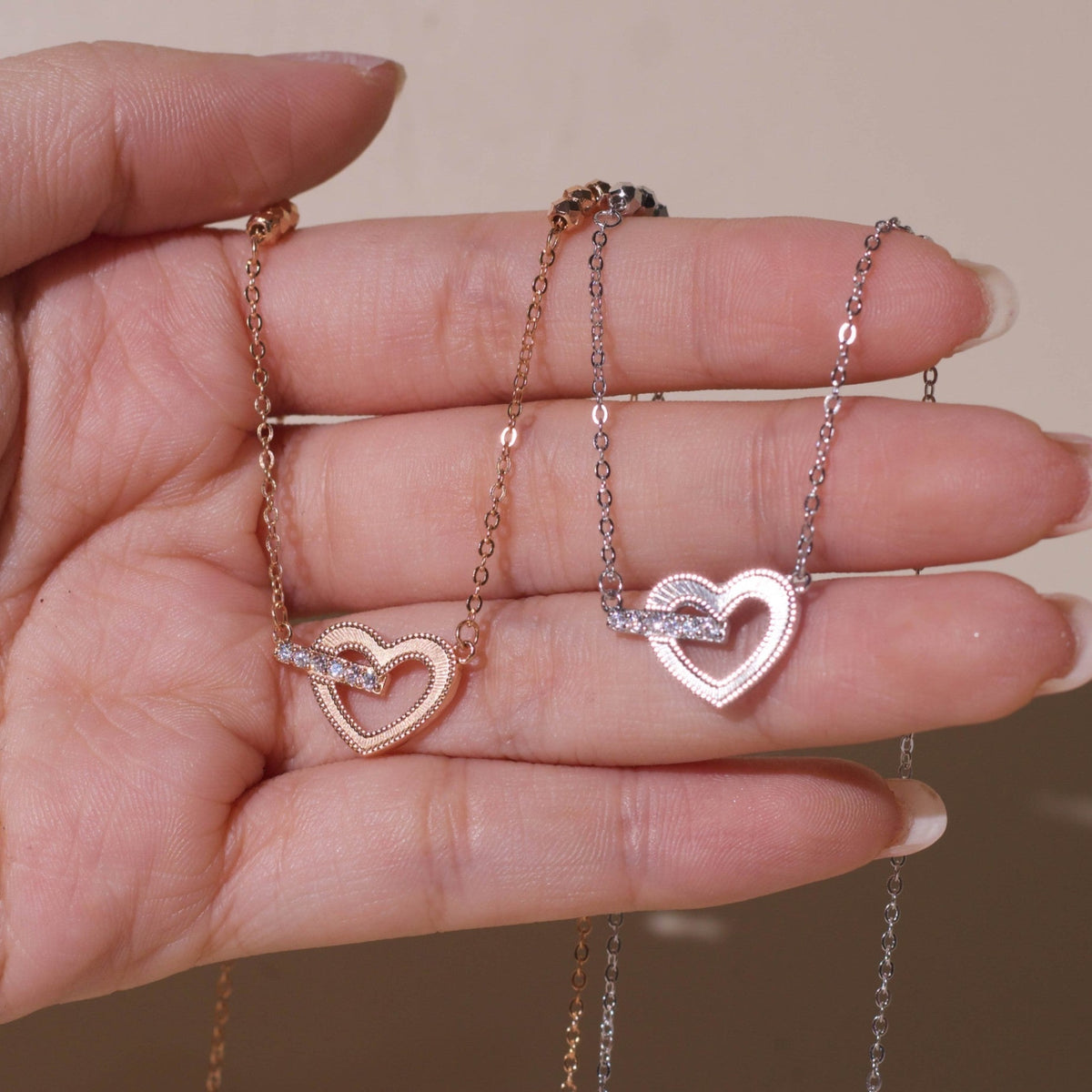 ELOREVA Sweetie Heart Necklace – 18K Rose Gold & Platinum Plated 925 Sterling Silver