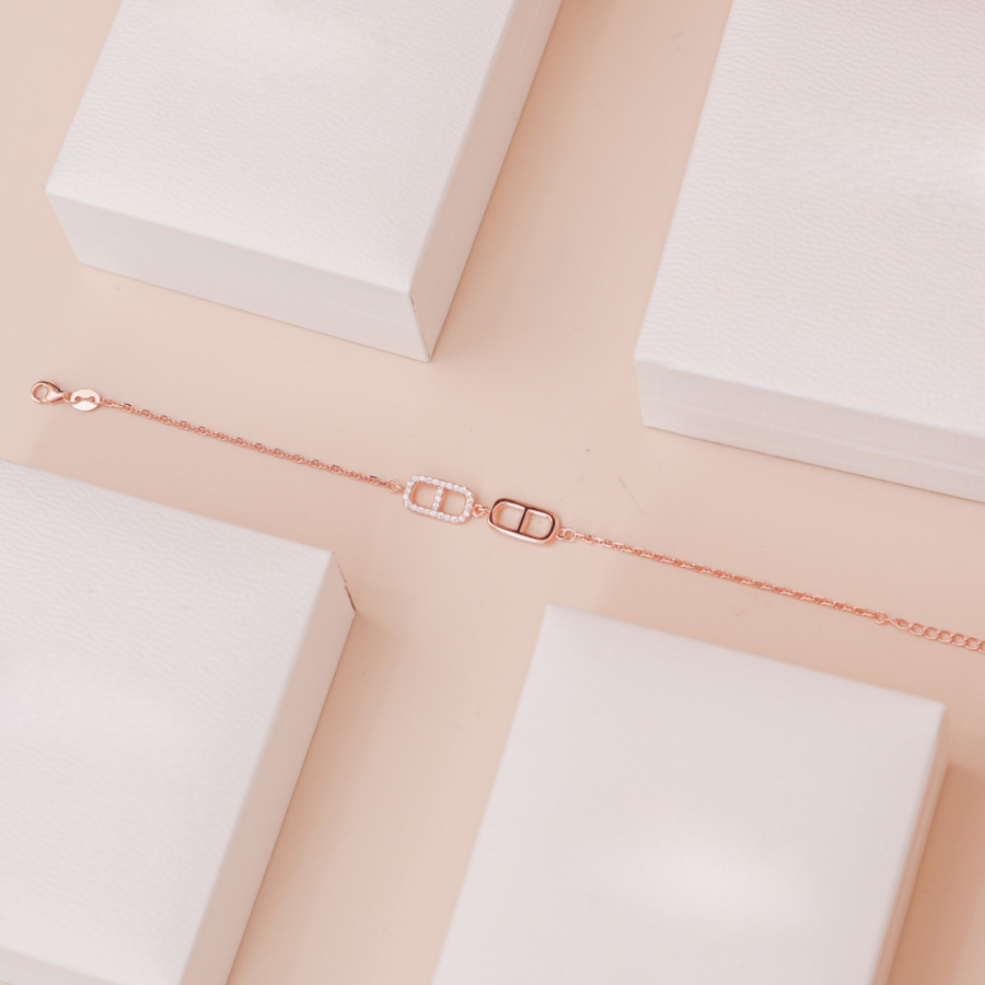 ELOREVA Ella Double-Link Rose Gold Bracelet – 18K Gold Plated 925 Sterling Silver