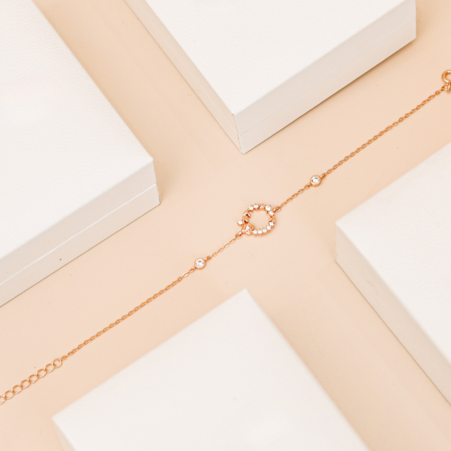 ELOREVA Rose Flower Rose Gold Bracelet – 18K Gold Plated 925 Sterling Silver