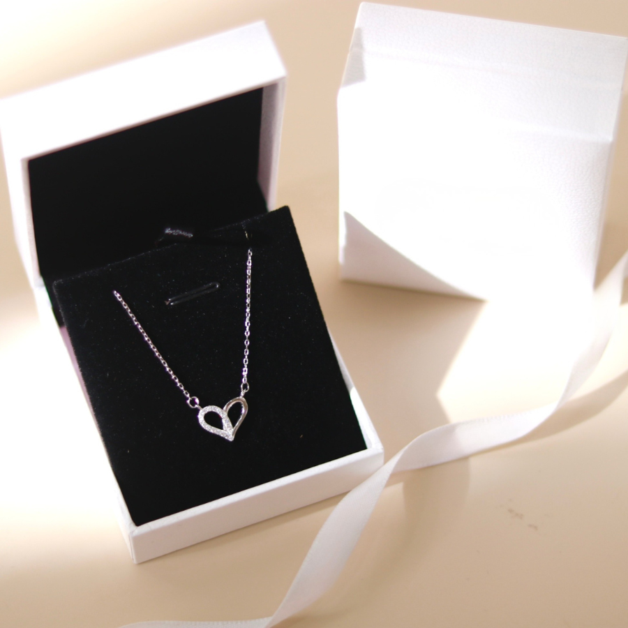 ELOREVA Narci Open Heart Necklace – 18K Rose Gold & Platinum Plated 925 Sterling Silver