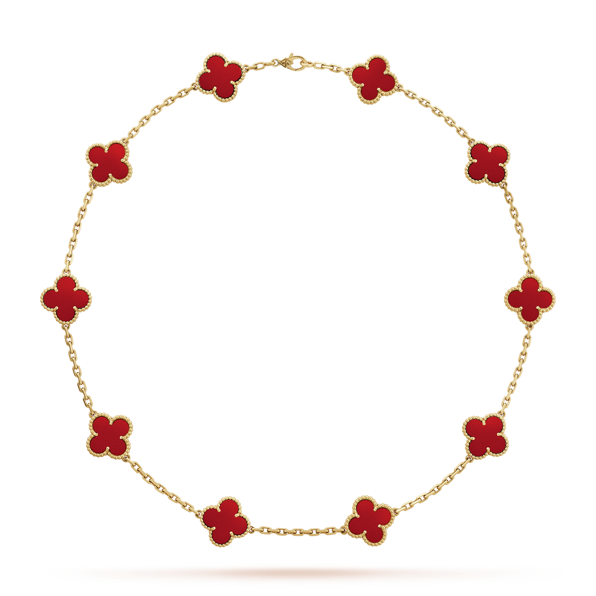 18K Vintage Alhambra Carnelian 10 Motifs Necklace