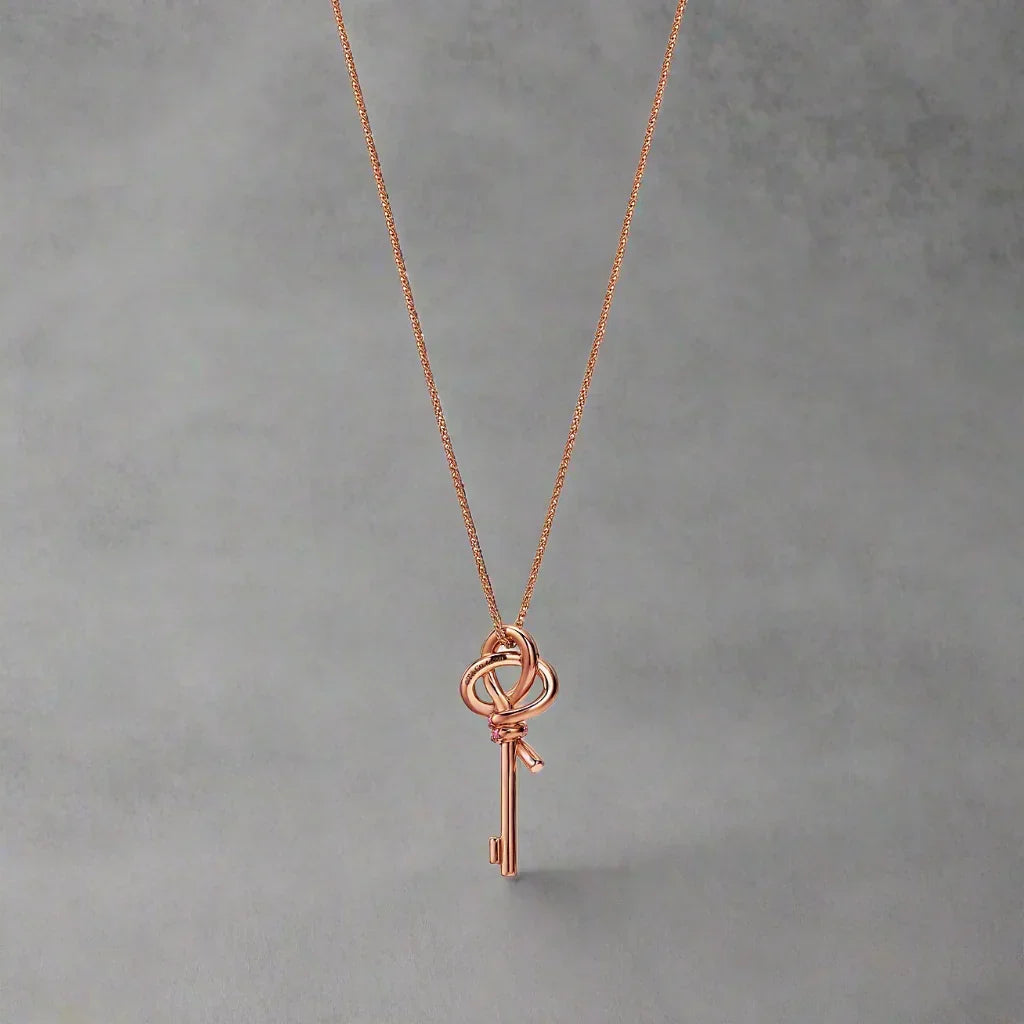 18K Celestial T Keys Woven Pink Diamonds Medium Necklace