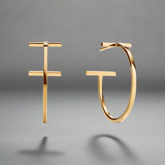 18K Celestial T Hoop Earrings
