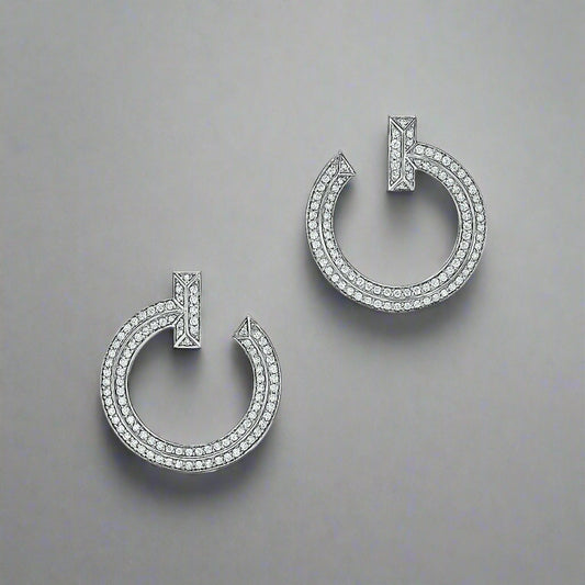 18K Celestial T T1 Open Hoop White Gold Earrings