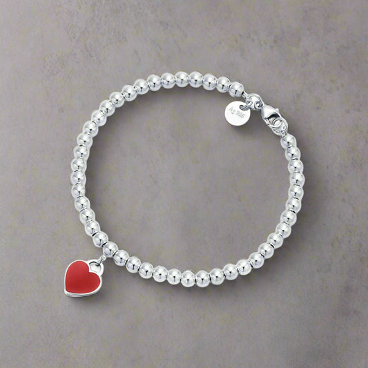 18K Celestial Return to T Red Heart Tag Bead Bracelet