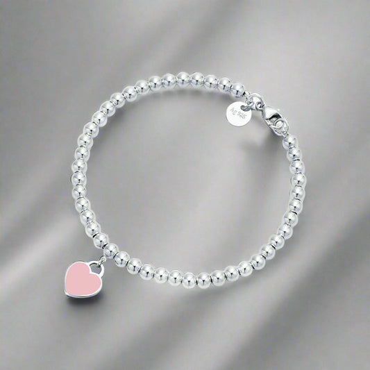18K Celestial Return to T Pink Heart Tag Bead Bracelet