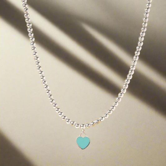 18K Celestial Return to T Heart Tag Bead Necklace