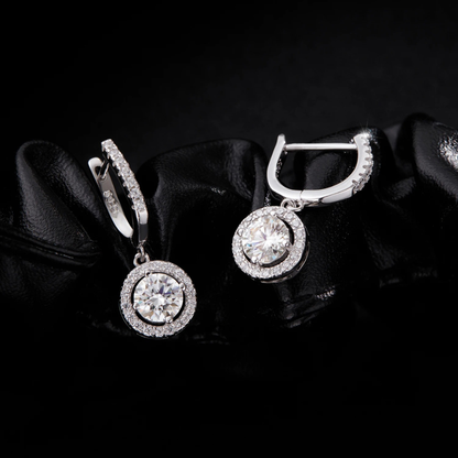 D Color Moissanite Halo Drop Earrings – 925 Sterling Silver