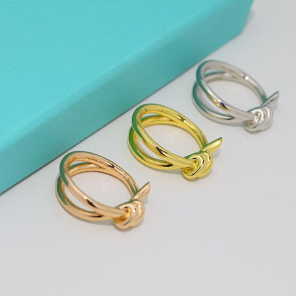 18K Celestial Rose Gold T Knot Double Row Ring