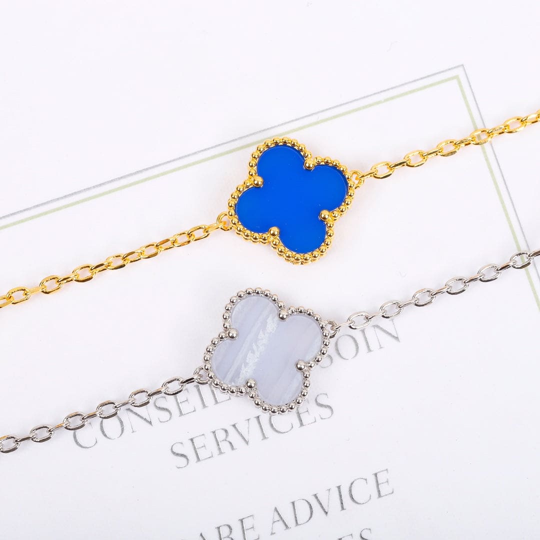 18K Celestial Vintage Alhambra Chalcedony 10 Motifs Necklace