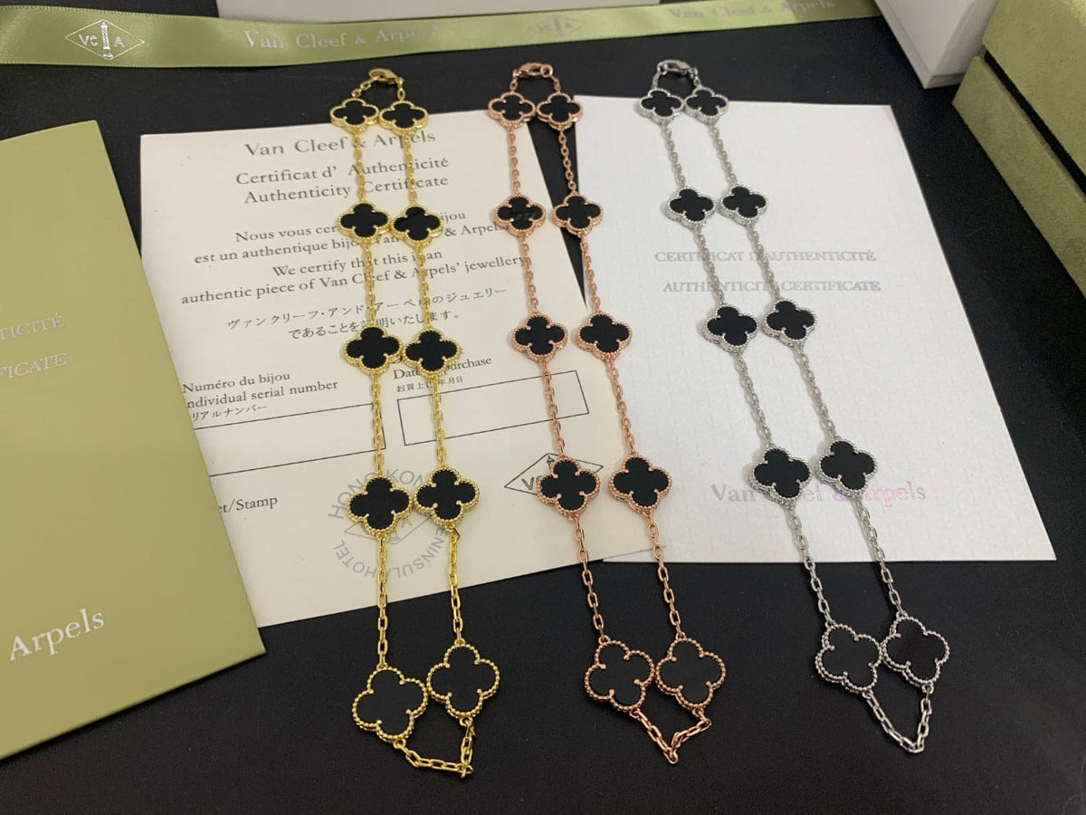 18K Celestial Vintage Alhambra Black 10 Motifs Clover Necklace