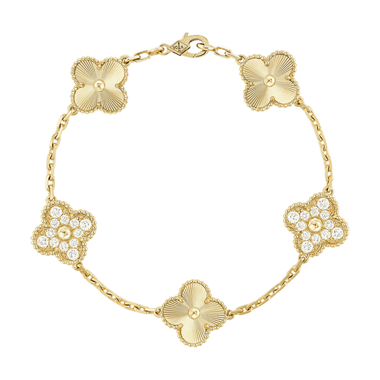 18K Vintage Alhambra Five Motifs Diamonds Bracelet