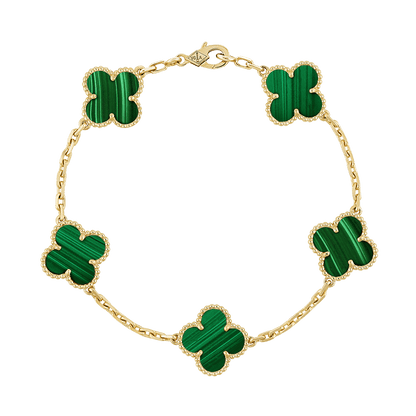 18K Vintage Alhambra Five Motifs Malachite Bracelet