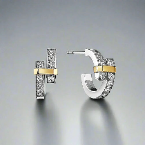 18K Celestial T Edge Hoop Earrings