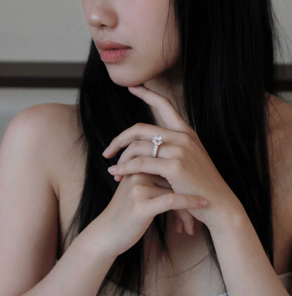 ELOREVA 8mm Moissanite Ring GRA ELVDA08 – Platinum Plated 925 Sterling Silver