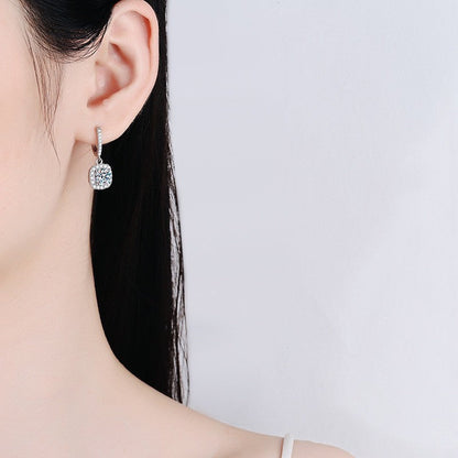 ELOREVA Square Moissanite Stud Earrings 5mm – Platinum Plated 925 Sterling Silver (GRA Certified)