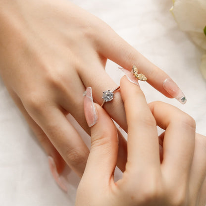 ELOREVA 6.5mm Moissanite Ring GRA ELVDA93 – Platinum Plated 925 Sterling Silver (Adjustable)