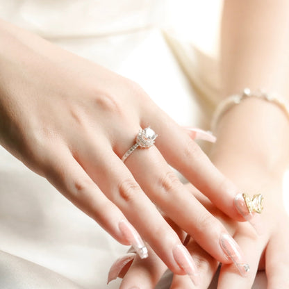 ELOREVA 6mm Moissanite Ten-Petal Flower Ring GRA ELVDA05 – Platinum Plated 925 Sterling Silver