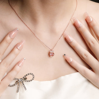 ELOREVA Tiara Dancing Stone Necklace – Platinum Plated 925 Sterling Silver