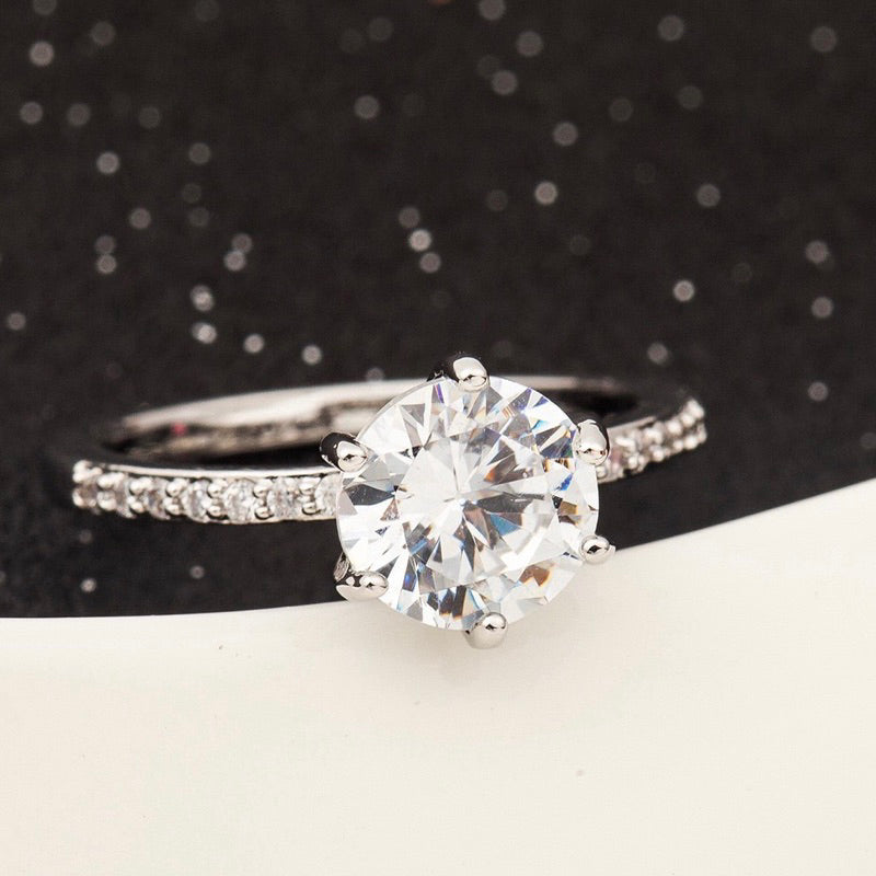 ELOREVA 7mm Moissanite Ring GRA – Platinum Plated 925 Sterling Silver