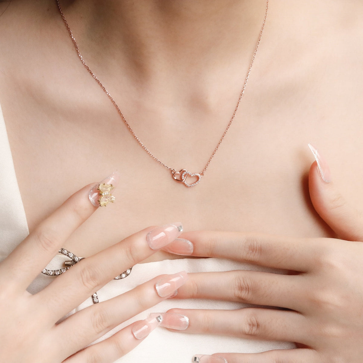 ELOREVA Soulmate Heart Necklace – 18K Rose Gold & Platinum Plated 925 Sterling Silver