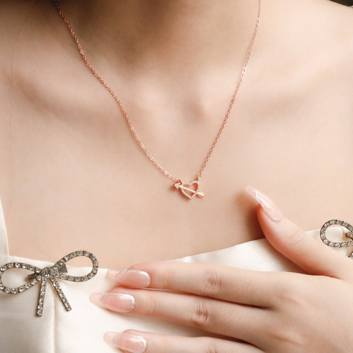ELOREVA Fondness Heart Necklace – 18K Rose Gold & Platinum Plated 925 Sterling Silver