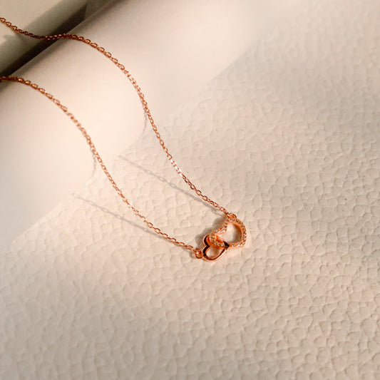 ELOREVA Soulmate Heart Necklace – 18K Rose Gold & Platinum Plated 925 Sterling Silver