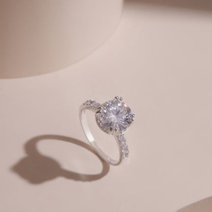 ELOREVA 9mm Moissanite Engagement Ring GRA ELVDA10 – Platinum Plated 925 Sterling Silver
