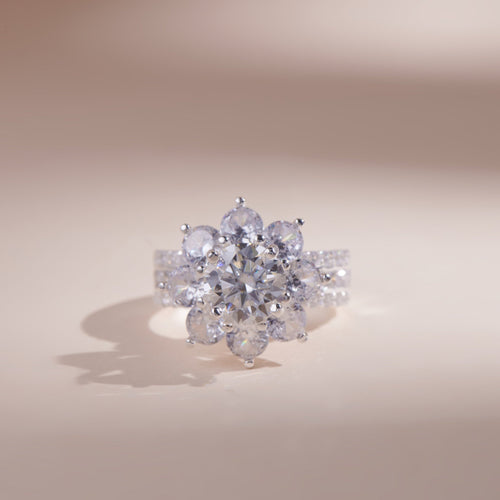ELOREVA 8mm Moissanite Ring GRA ELVDA08 – Platinum Plated 925 Sterling Silver