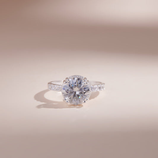 ELOREVA 10mm Moissanite Ring GRA ELVDA10 – Platinum Plated 925 Sterling Silver