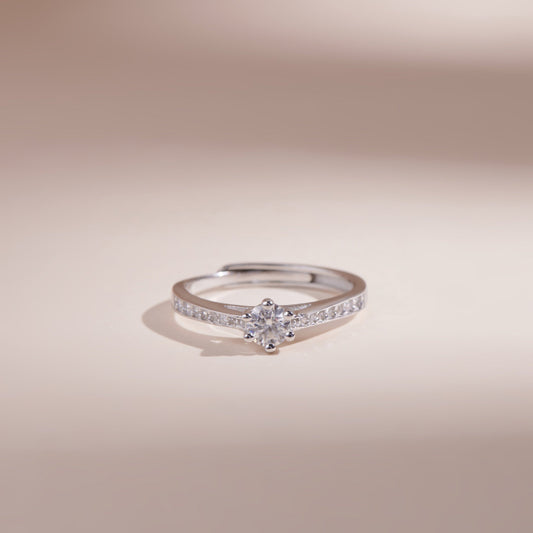 ELOREVA 4mm Moissanite Ring GRA ELVDA90 – Platinum Plated 925 Sterling Silver (Adjustable)