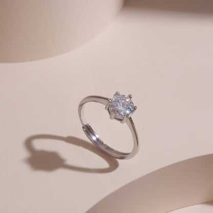 ELOREVA 6.5mm Moissanite Ring GRA ELVDA93 – Platinum Plated 925 Sterling Silver (Adjustable)