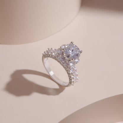 ELOREVA 7mm Moissanite Ring GRA ELVDA11 – Platinum Plated 925 Sterling Silver