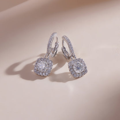 ELOREVA Square Moissanite Stud Earrings 5mm – Platinum Plated 925 Sterling Silver (GRA Certified)