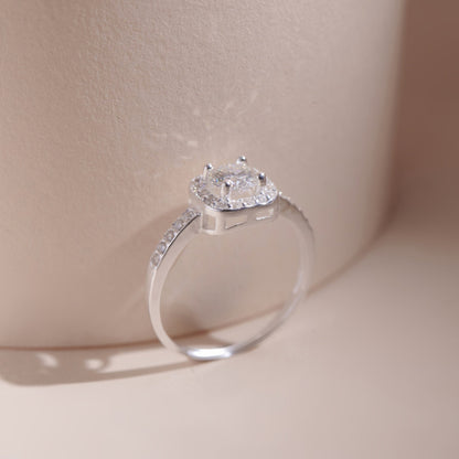 ELOREVA 5mm Square Moissanite Ring GRA ELVDA13 – Platinum Plated 925 Sterling Silver