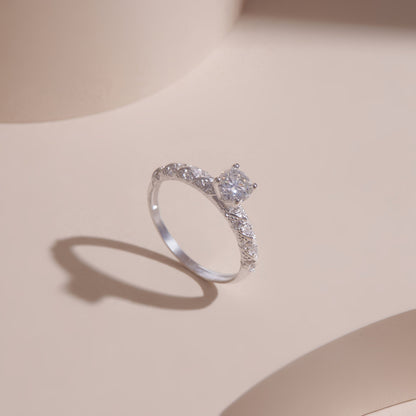 ELOREVA 5mm Moissanite Ring GRA ELVDA59 – Platinum Plated 925 Sterling Silver
