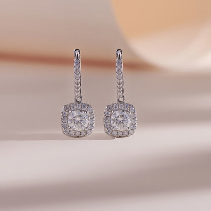 ELOREVA Square Moissanite Stud Earrings 5mm – Platinum Plated 925 Sterling Silver (GRA Certified)