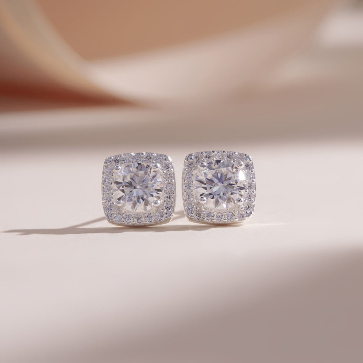 ELOREVA Square Moissanite Stud Earrings 6mm – Platinum Plated 925 Sterling Silver (GRA Certified)