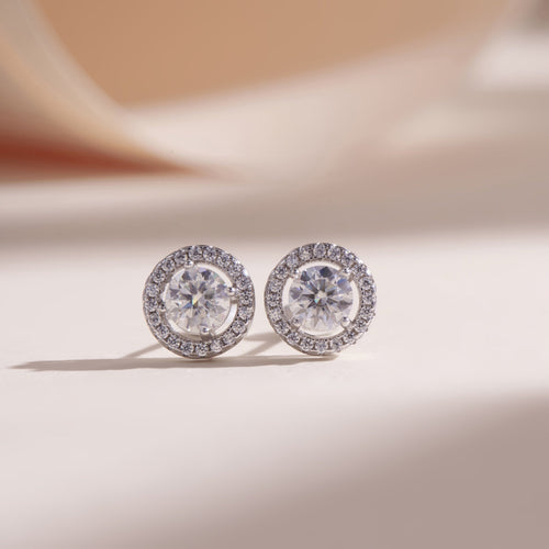 ELOREVA Moissanite Stud Earrings 5mm – Platinum Plated 925 Sterling Silver (GRA Certified)