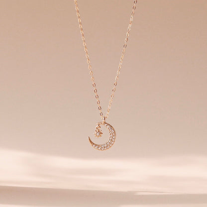 ELOREVA 18K Gold Plated Moon Necklace – 925 Sterling Silver