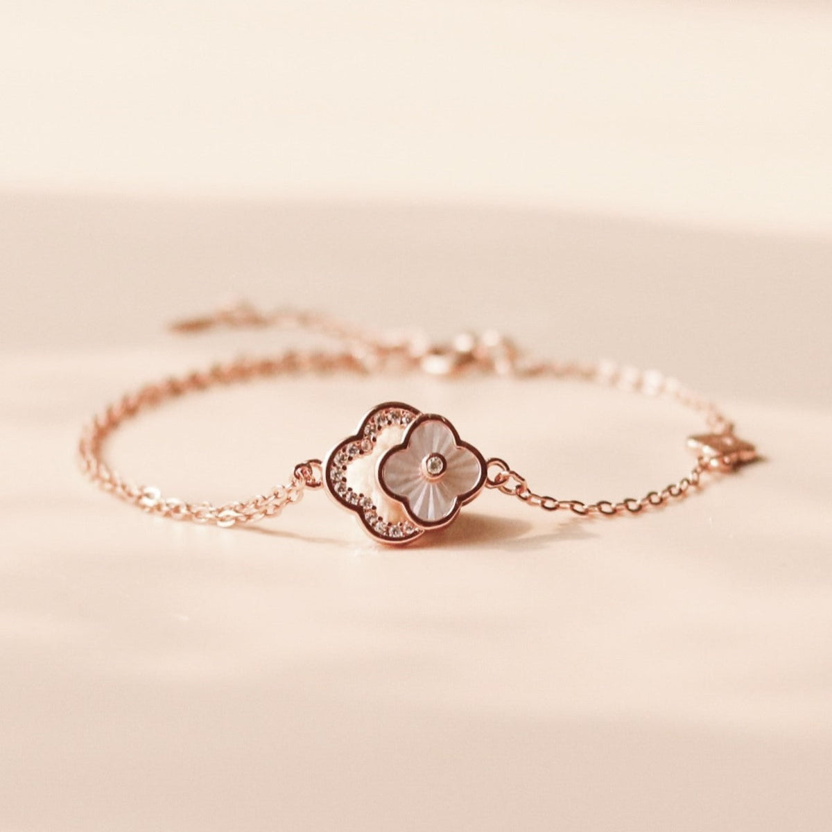 ELOREVA 18K Rose Gold Plated Four Leaf Clover Bracelet – 925 Sterling Silver