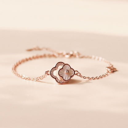 ELOREVA 18K Rose Gold Plated Four Leaf Clover Bracelet – 925 Sterling Silver