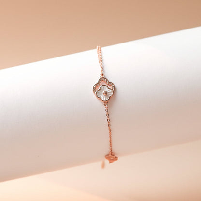 ELOREVA 18K Rose Gold Plated Four Leaf Clover Bracelet – 925 Sterling Silver
