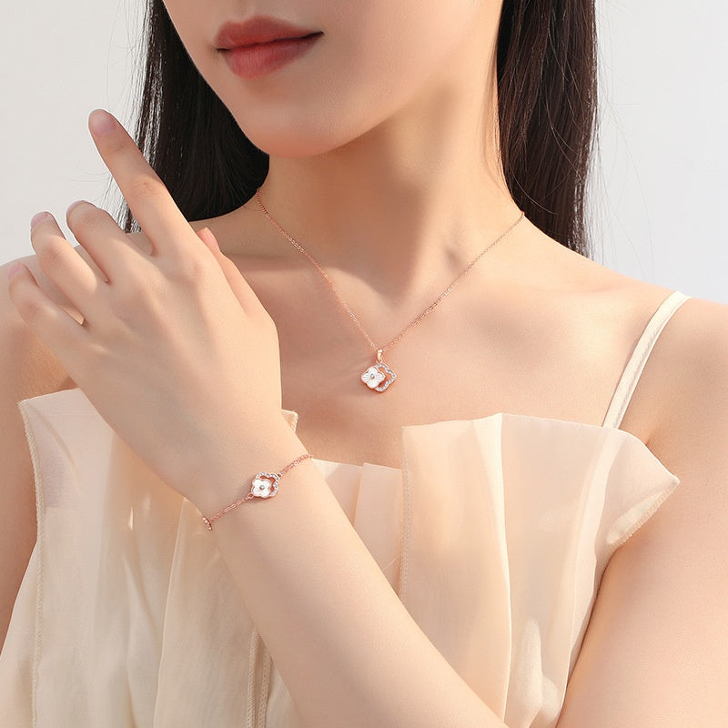 ELOREVA 18K Rose Gold Plated Four Leaf Clover Bracelet – 925 Sterling Silver