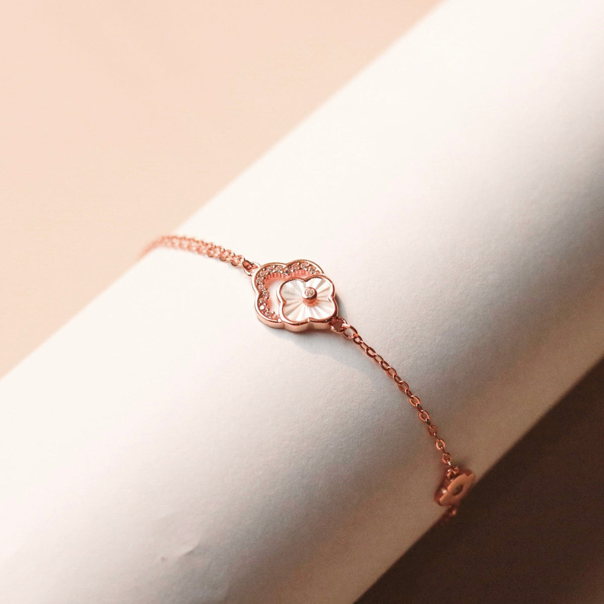 ELOREVA 18K Rose Gold Plated Four Leaf Clover Bracelet – 925 Sterling Silver