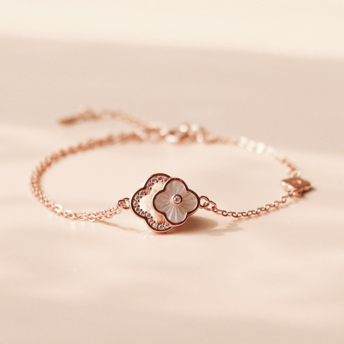 ELOREVA 18K Rose Gold Plated Four Leaf Clover Bracelet – 925 Sterling Silver