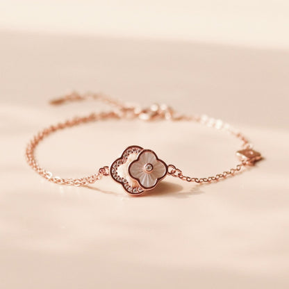 ELOREVA 18K Rose Gold Plated Four Leaf Clover Bracelet – 925 Sterling Silver