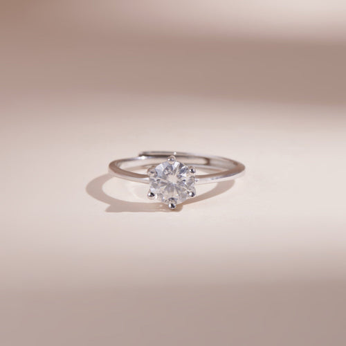 ELOREVA 6.5mm Moissanite Ring GRA ELVDA93 – Platinum Plated 925 Sterling Silver (Adjustable)