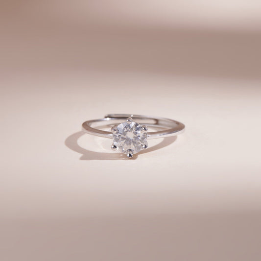 ELOREVA 6.5mm Moissanite Ring GRA ELVDA93 – Platinum Plated 925 Sterling Silver (Adjustable)