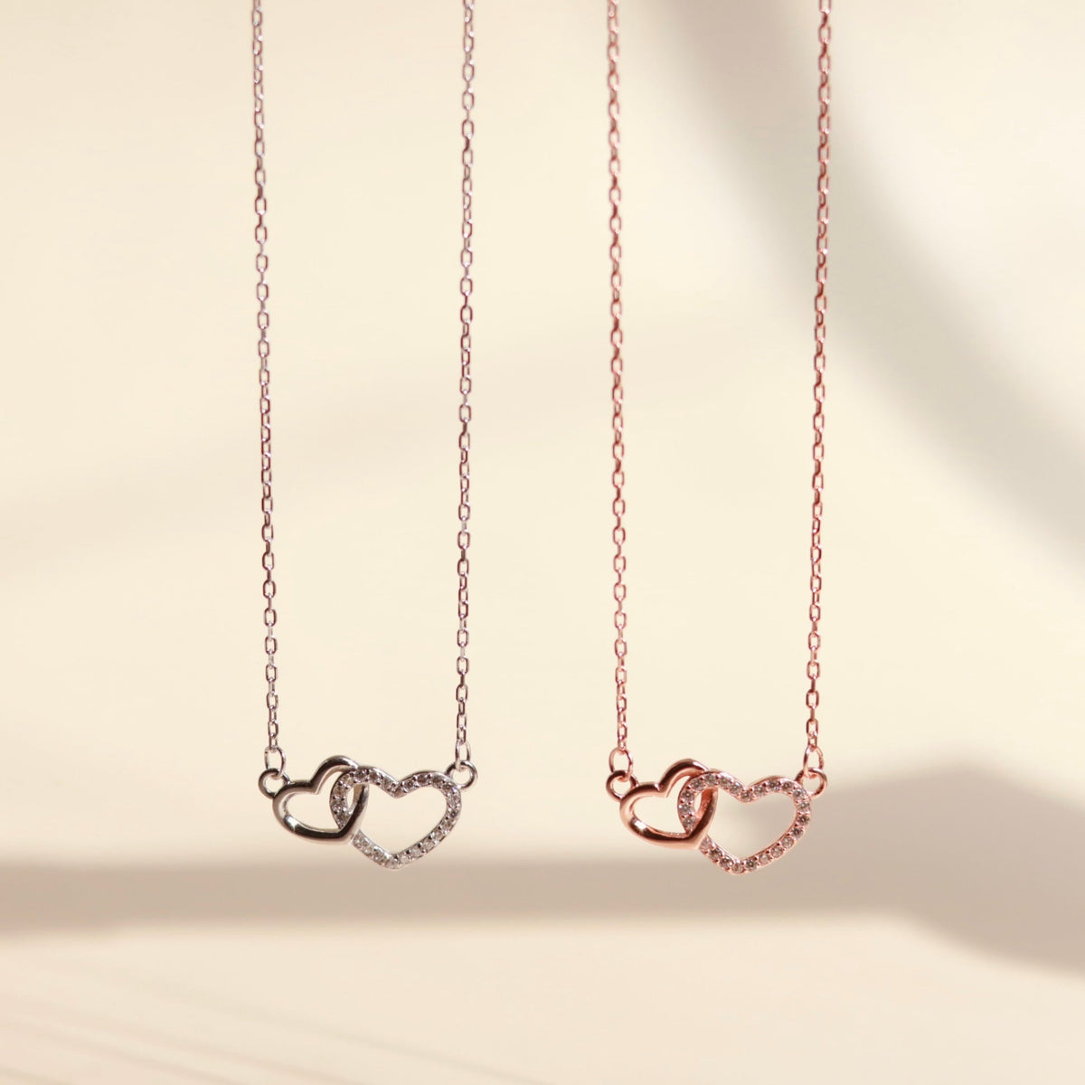 ELOREVA Soulmate Heart Necklace – 18K Rose Gold & Platinum Plated 925 Sterling Silver